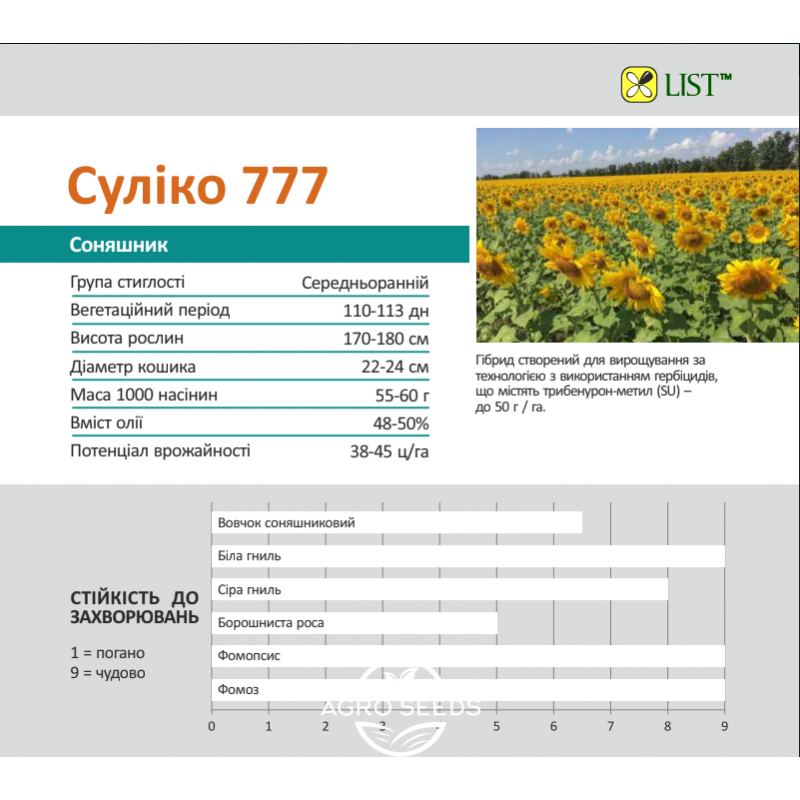 Насіння соняшнику гібрид Суліко, Україна - Соняшник